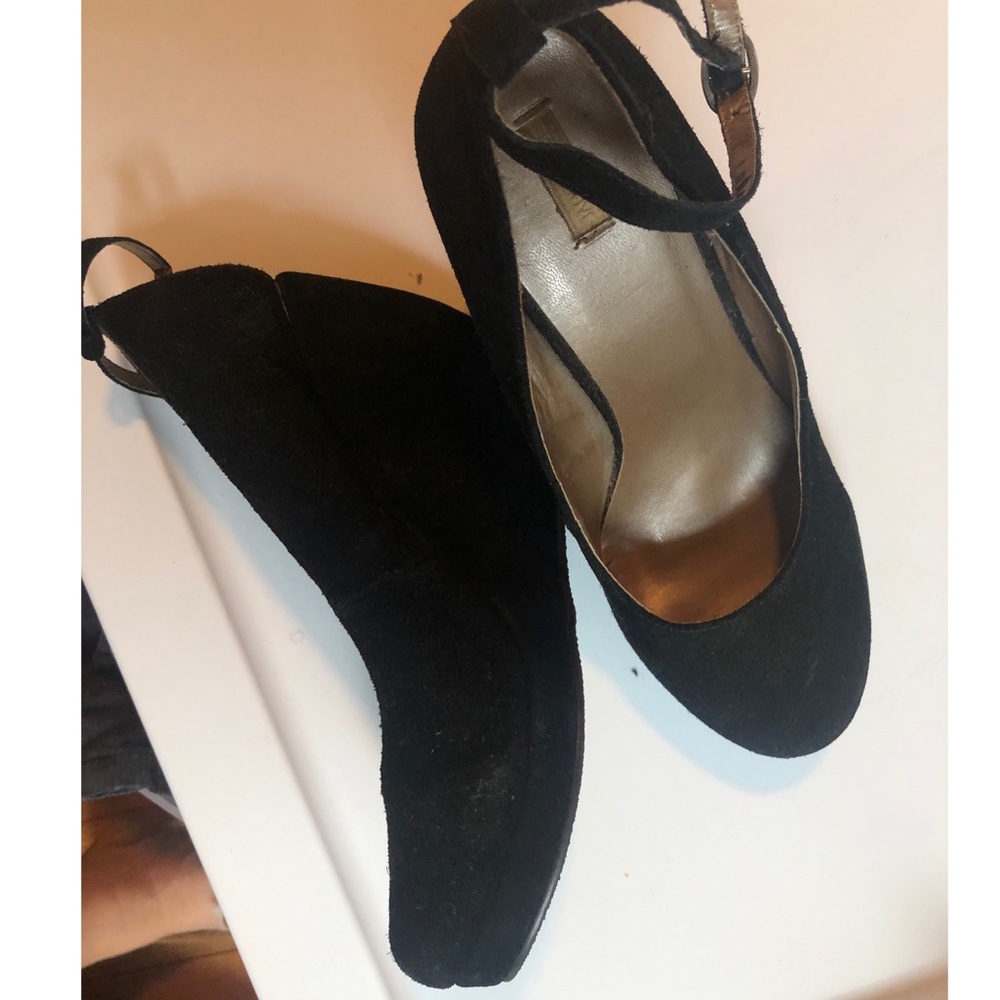 Platform Wedge Flats with Ankle Strap Urban Outfitters Black Faux Suede Size 8
